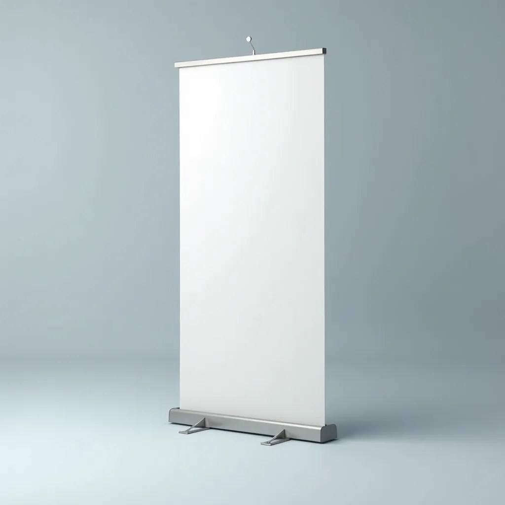 Printed roll-up banner with aluminium base, ready for a trade show