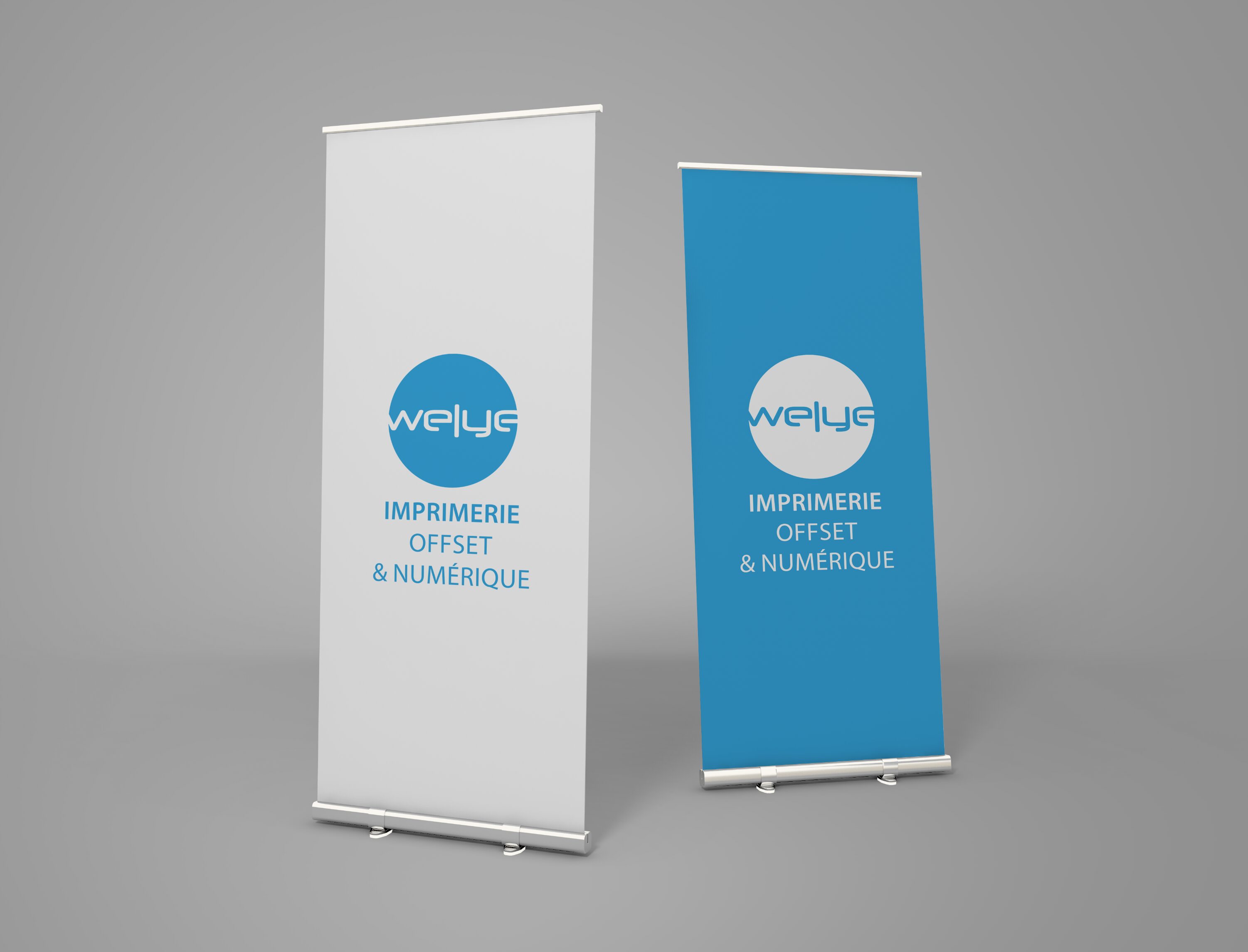Roll-Up personnalisé imprimé par Welye à Paris – structure aluminium, visuel haute définition, prêt à l’emploi avec pochette de transport. Idéal pour salons, événements et présentations commerciales.